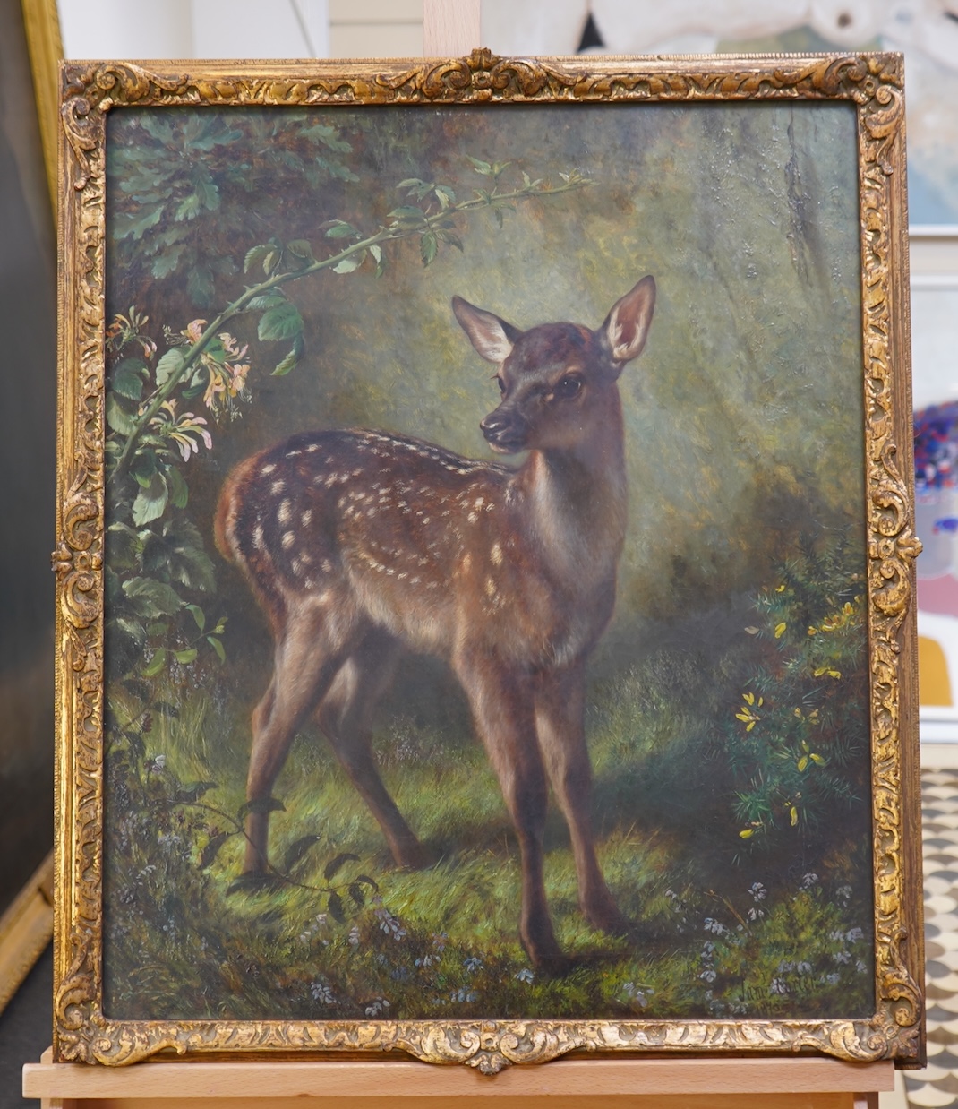 Samuel John Carter, (1835-1892), A fawn in a woodland landscape
